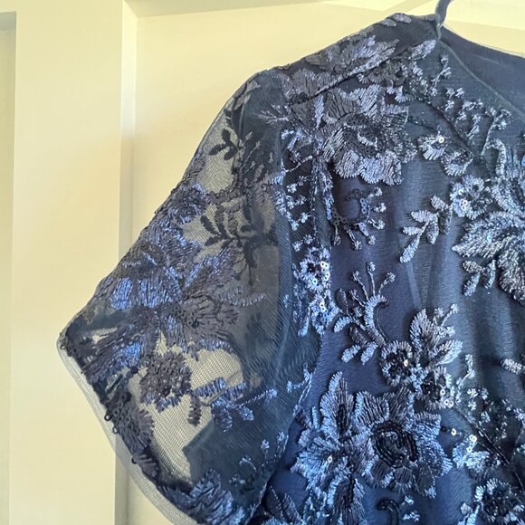 JS Collections Rae Floral Embroidered Bow Detail A-Line Gown, Like New - Picture 3 of 8